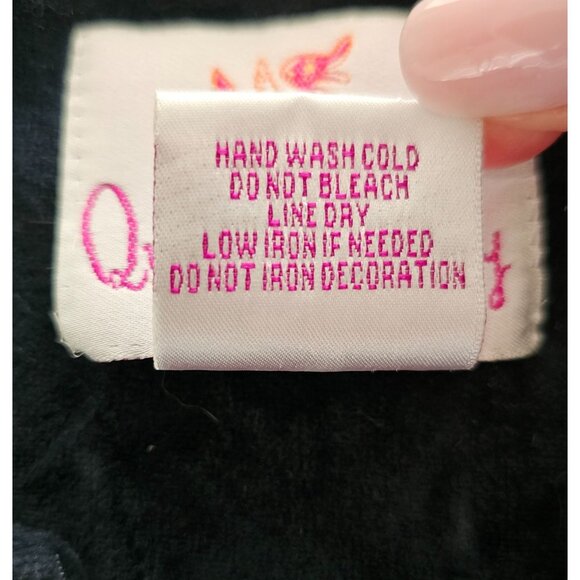 Quacker Factory Velvet Robe 1X Beaded Snowflake Teal Navy Blue Pockets Modest - Picture 9 of 12